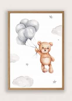 Bamse Med Balloner Grå Plakat