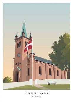 Plakat med Ugerløse Kirke som dansk bymotiv.